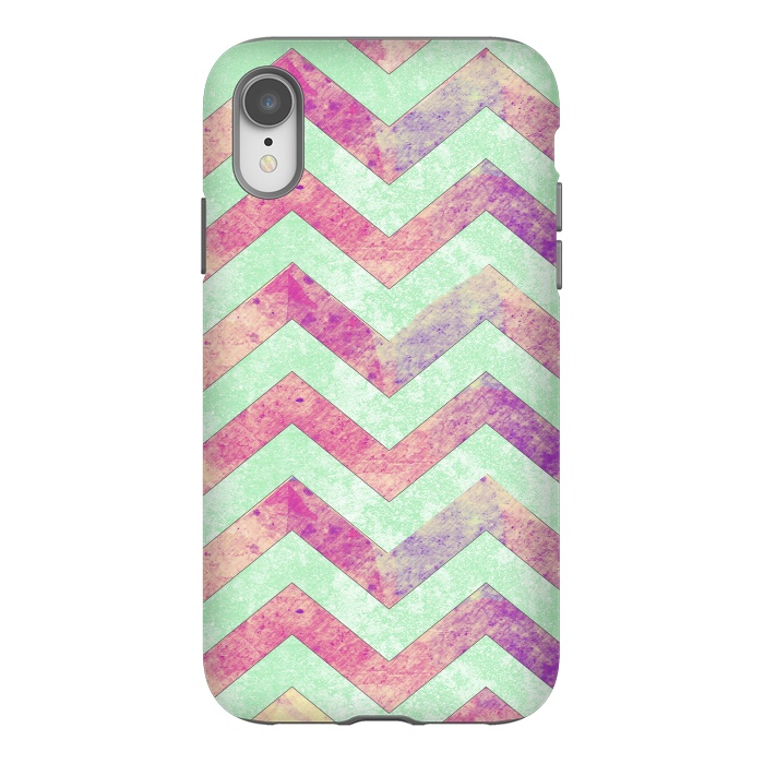 iPhone Xr StrongFit Mint Pink Watercolor Chevron by Girly Trend