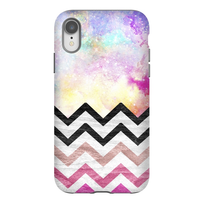iPhone Xr StrongFit SC Watercolor Nebula Space Pink ombre Wood Chevron by Girly Trend