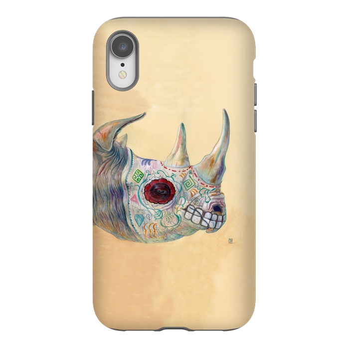 iPhone Xr StrongFit Day of the Dead Rhino by Brandon Keehner
