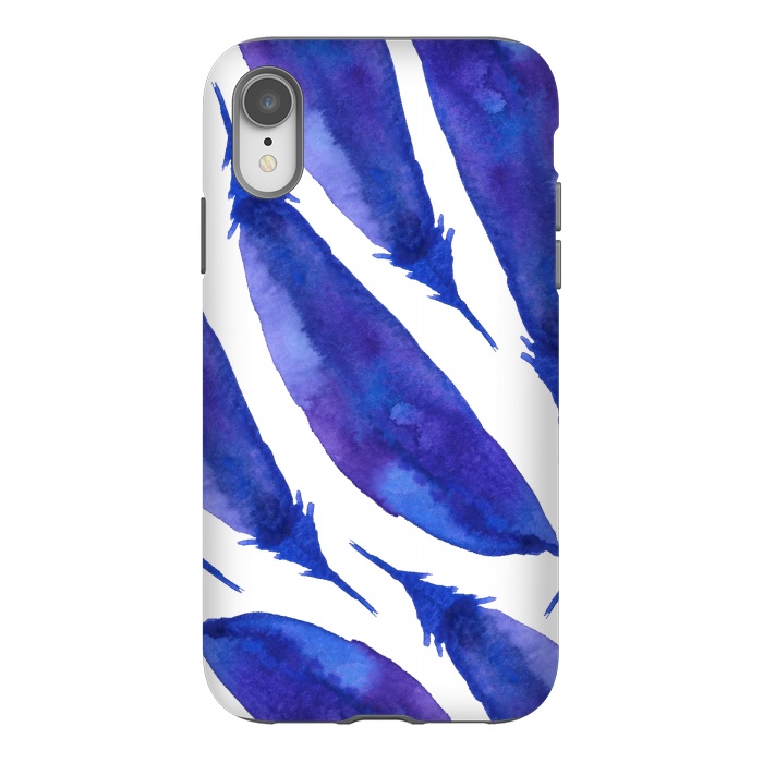 iPhone Xr StrongFit Blue Watercolor Feathers by Amaya Brydon