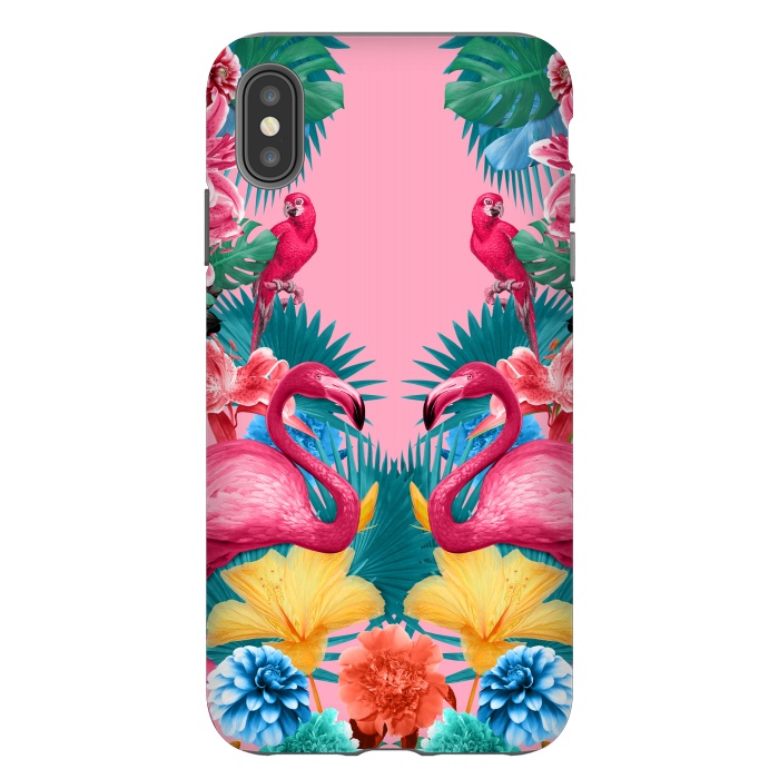 iPhone Xs Max StrongFit Flamingo and Tropical garden by Burcu Korkmazyurek