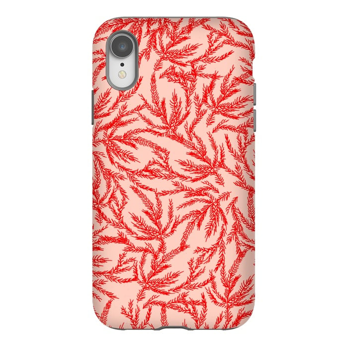 iPhone Xr StrongFit Red and Pink Coral Ferns by Caitlin Workman