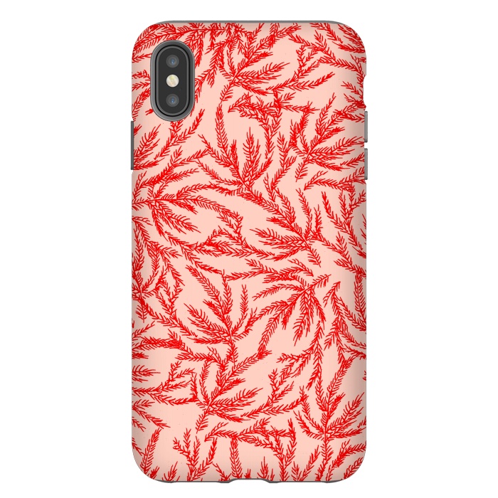 iPhone Xs Max StrongFit Red and Pink Coral Ferns by Caitlin Workman