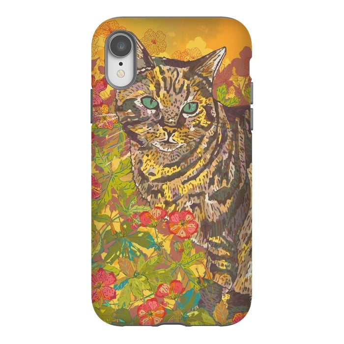 iPhone Xr StrongFit Tabby Cat in Geraniums by Lotti Brown