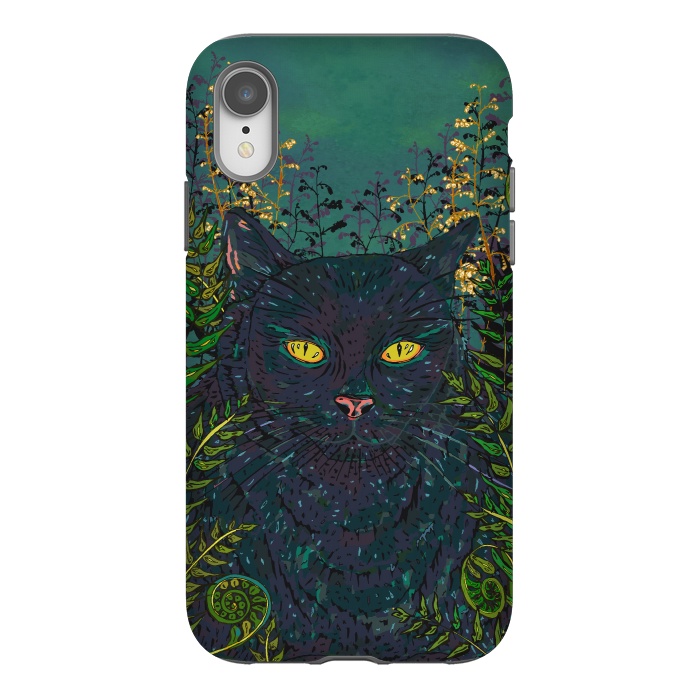 iPhone Xr StrongFit Black Cat in Ferns by Lotti Brown