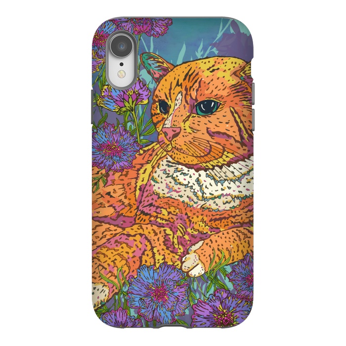 iPhone Xr StrongFit Ginger Cat in Flowers by Lotti Brown