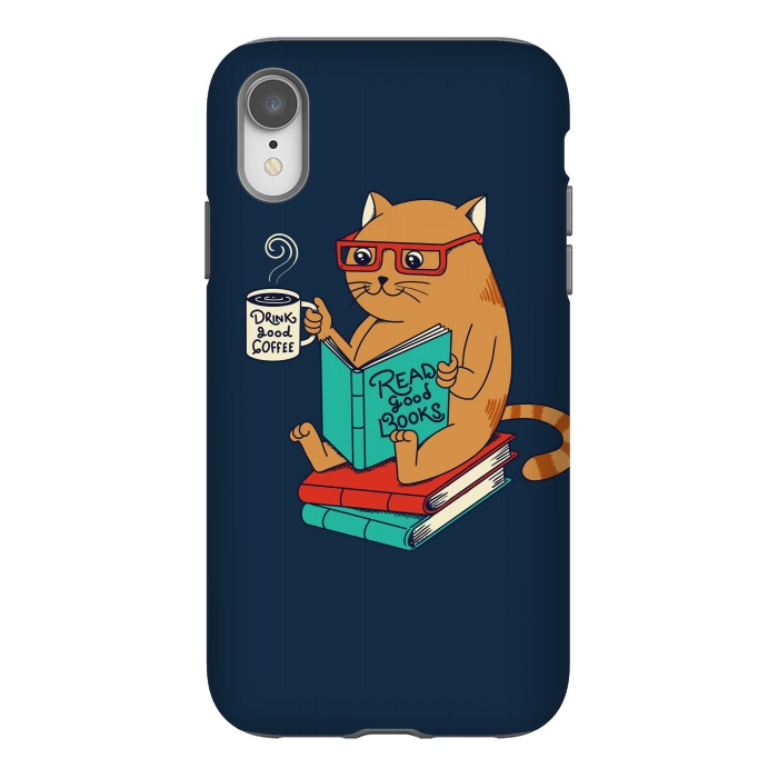iPhone Xr StrongFit Cat drink good coffee read good books by Coffee Man