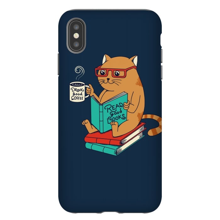 iPhone Xs Max StrongFit Cat drink good coffee read good books by Coffee Man