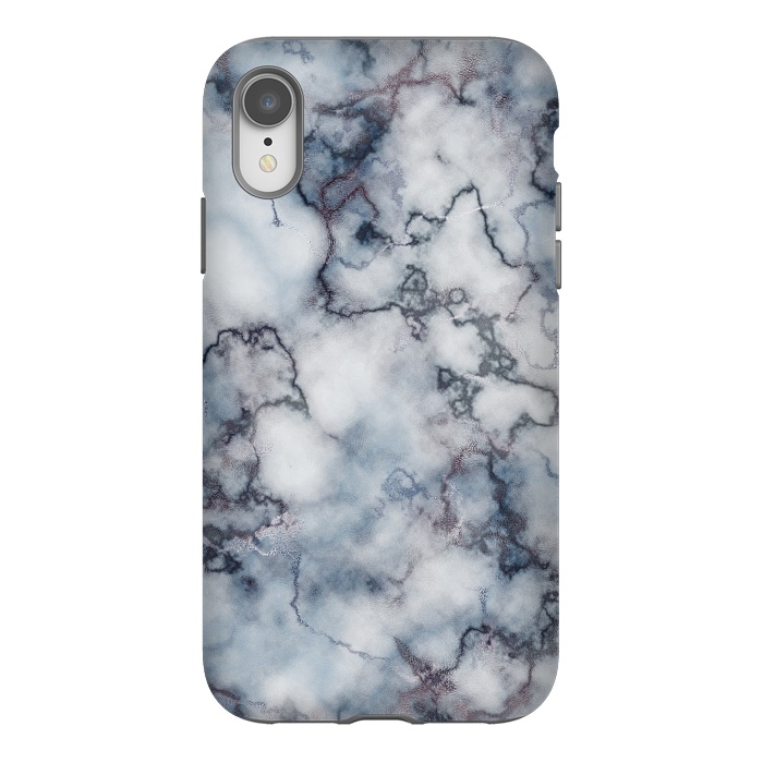 iPhone Xr StrongFit Blue and Silver Veined Marble by CatJello