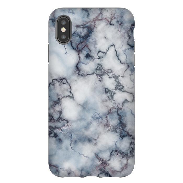 iPhone Xs Max StrongFit Blue and Silver Veined Marble by CatJello