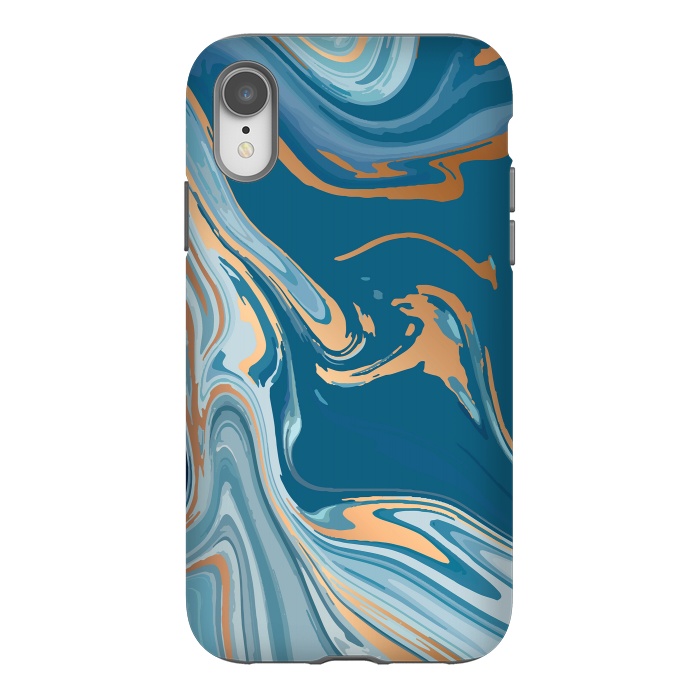 iPhone Xr StrongFit Liquid Blue Marble and Gold 014 by Jelena Obradovic