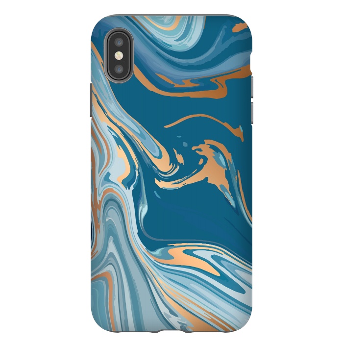 iPhone Xs Max StrongFit Liquid Blue Marble and Gold 014 by Jelena Obradovic