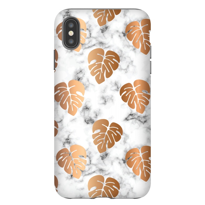 iPhone Xs Max StrongFit Golden Monstera on Marble Pattern 048 by Jelena Obradovic