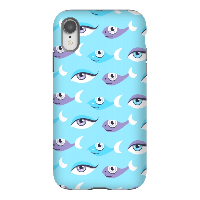iPhone Xr StrongFit Pattern of purple and blue eyes and fish in sea by Boriana Giormova
