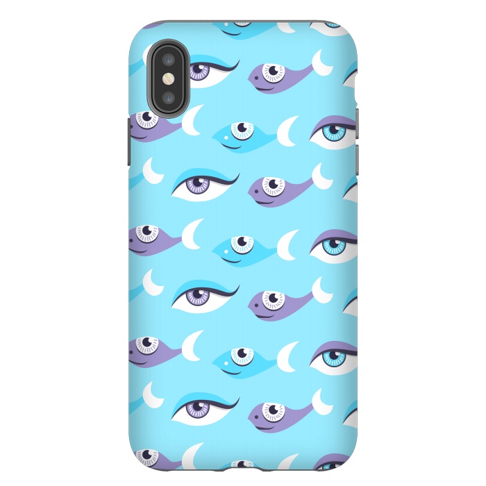 iPhone Xs Max StrongFit Pattern of purple and blue eyes and fish in sea by Boriana Giormova