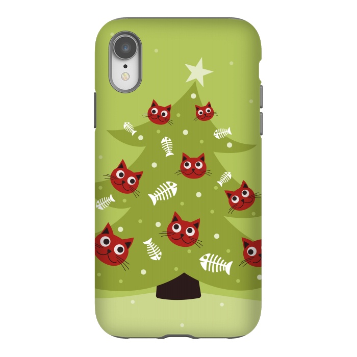 iPhone Xr StrongFit Cat Christmas Tree With Fish Ornaments by Boriana Giormova