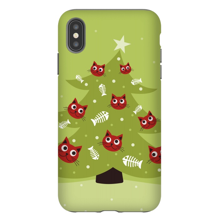 iPhone Xs Max StrongFit Cat Christmas Tree With Fish Ornaments by Boriana Giormova