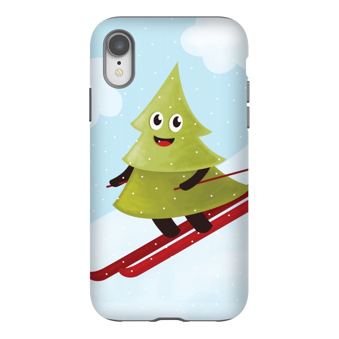 iPhone Xr StrongFit Happy Skiing Pine Tree by Boriana Giormova