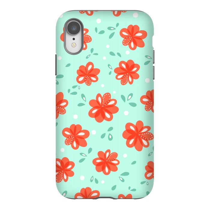 iPhone Xr StrongFit Cheerful Decorative Red Flowers Pattern by Boriana Giormova