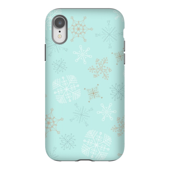 iPhone Xr StrongFit Wintery Gold Snowflakes on Blue by Paula Ohreen