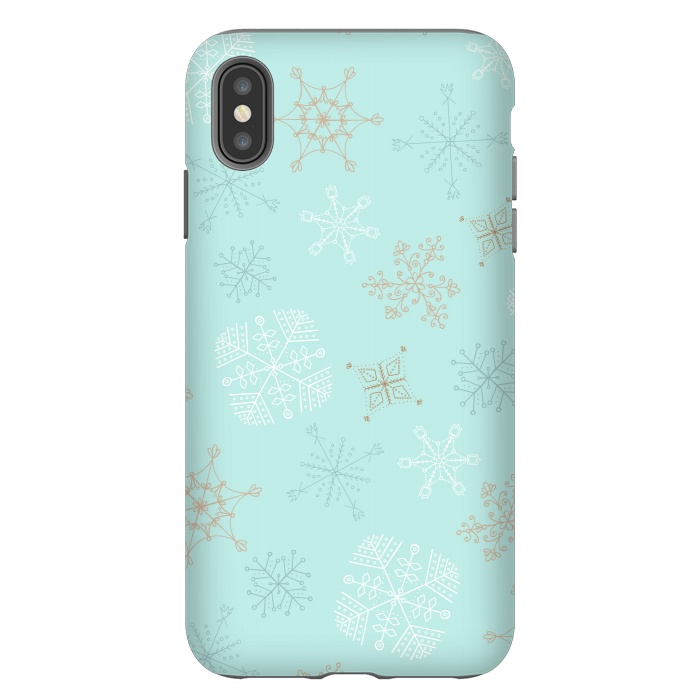 iPhone Xs Max StrongFit Wintery Gold Snowflakes on Blue by Paula Ohreen