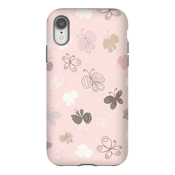 iPhone Xr StrongFit Pretty Pink and Purple Butterflies on Light Pink by Paula Ohreen