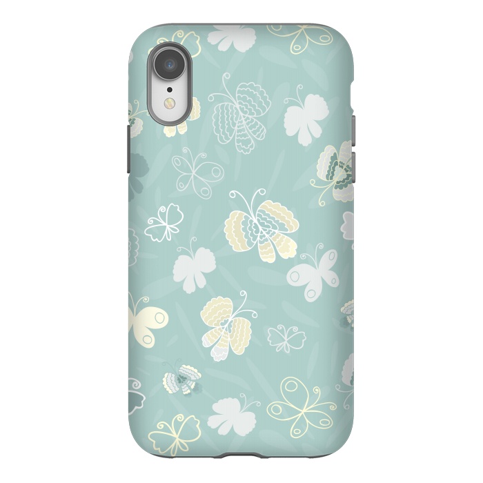iPhone Xr StrongFit Pretty Yellow and White Butterflies on Teal by Paula Ohreen