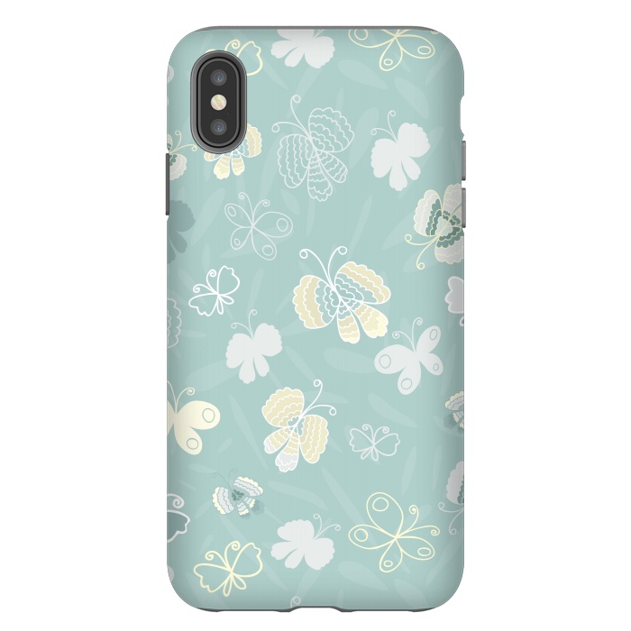 iPhone Xs Max StrongFit Pretty Yellow and White Butterflies on Teal by Paula Ohreen