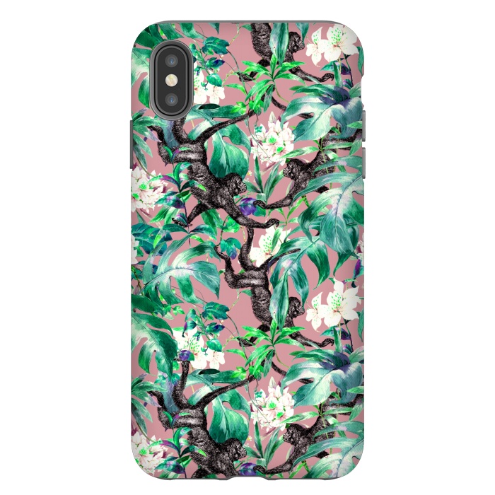 iPhone Xs Max StrongFit Monkeys in the flowery jungle I by Mmartabc