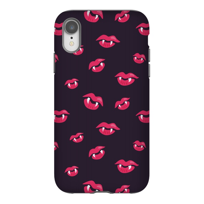 iPhone Xr StrongFit Pink Vampire Lips And Fangs Pattern by Boriana Giormova