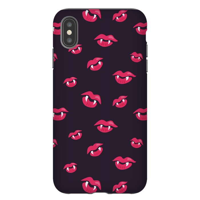 iPhone Xs Max StrongFit Pink Vampire Lips And Fangs Pattern by Boriana Giormova