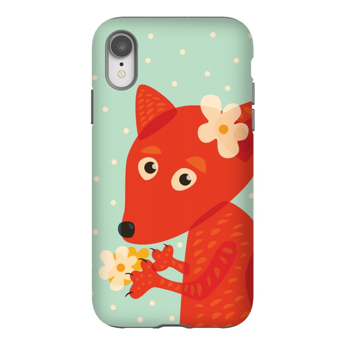 iPhone Xr StrongFit Cute Fox With Flowers by Boriana Giormova