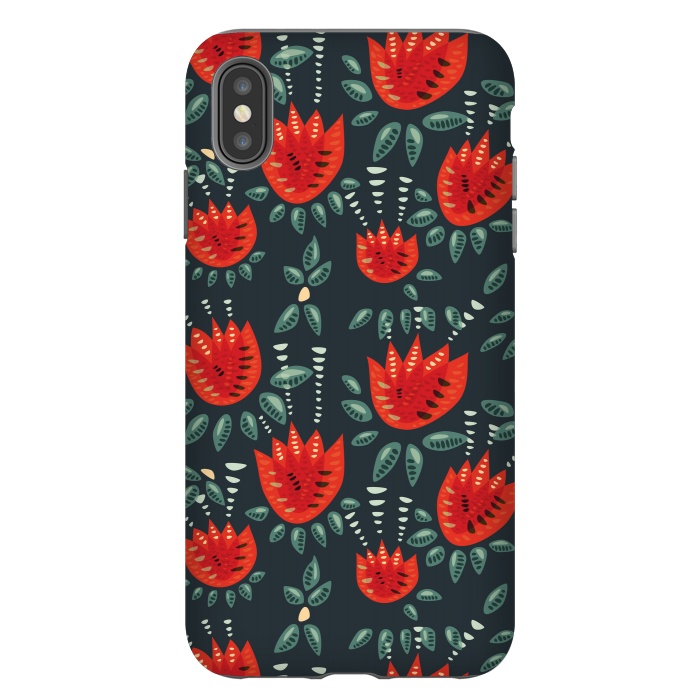 iPhone Xs Max StrongFit Red Tulips Dark Floral Pattern by Boriana Giormova