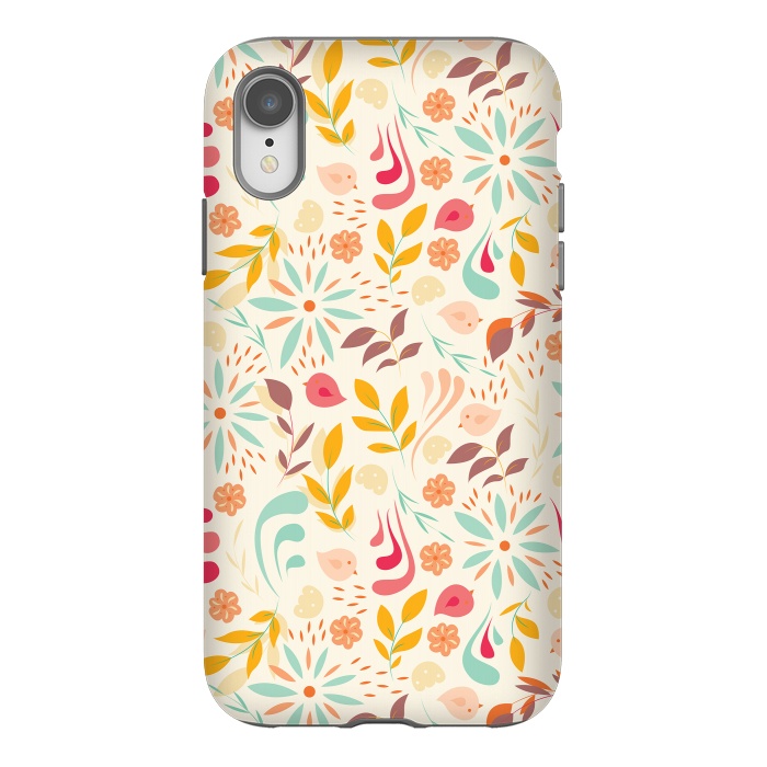 iPhone Xr StrongFit Birds and Flowers Beige by Jelena Obradovic