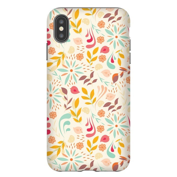 iPhone Xs Max StrongFit Birds and Flowers Beige by Jelena Obradovic