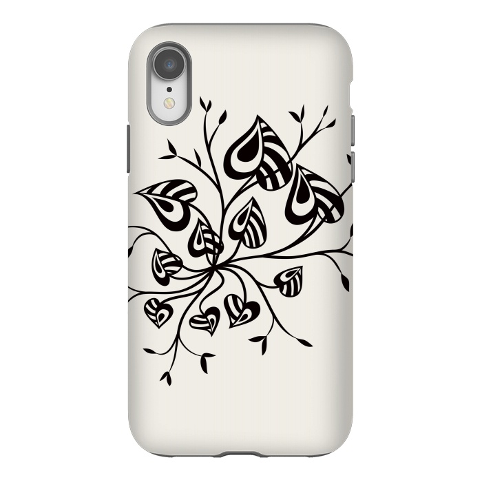 iPhone Xr StrongFit Abstract Black And White Floral With Pointy Leaves by Boriana Giormova