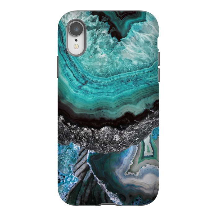 iPhone Xr StrongFit Blue turquoise agate marble close up by Oana 