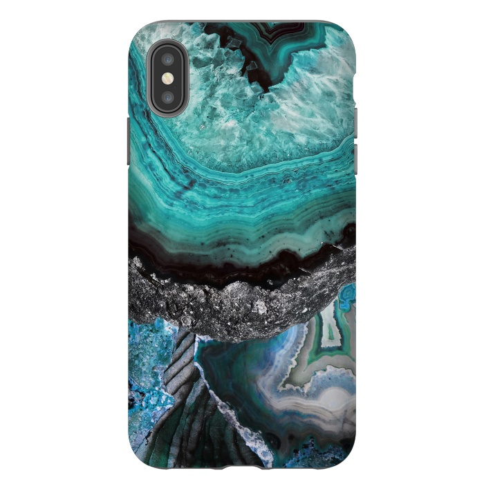 iPhone Xs Max StrongFit Blue turquoise agate marble close up by Oana 