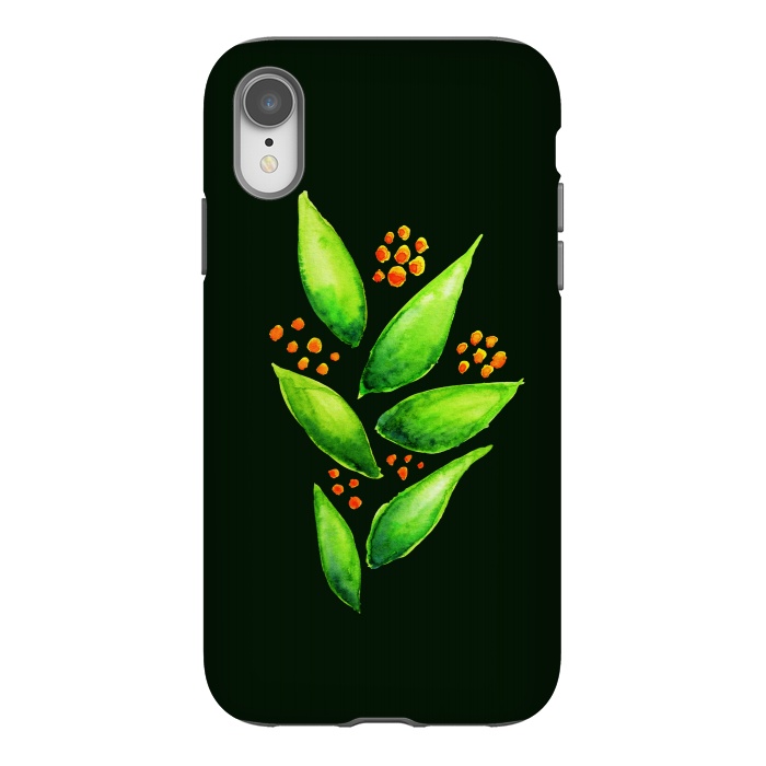 iPhone Xr StrongFit Abstract watercolor green plant with orange berries by Boriana Giormova