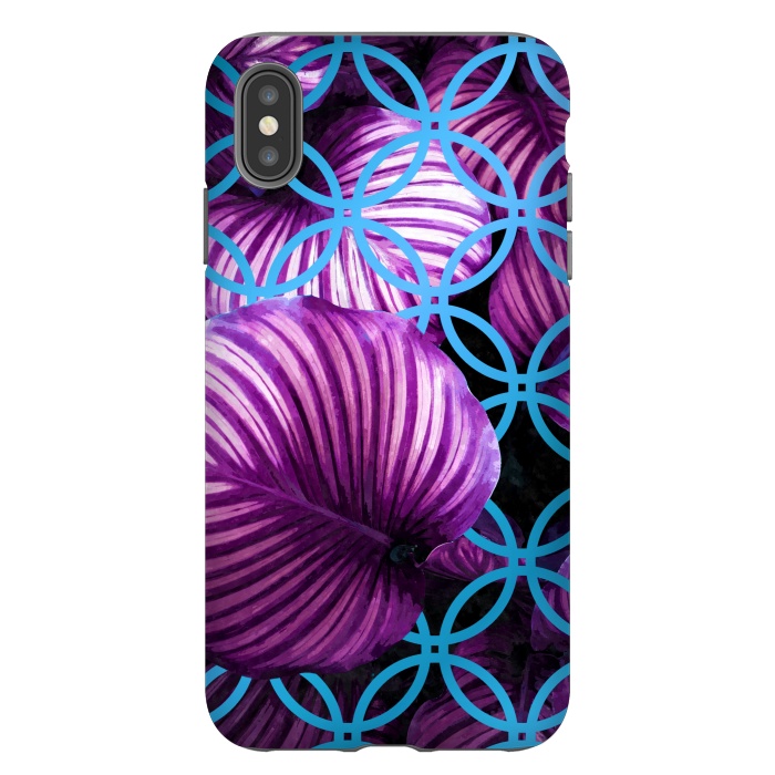 iPhone Xs Max StrongFit Purple Leaves Blue Geometric by Alemi