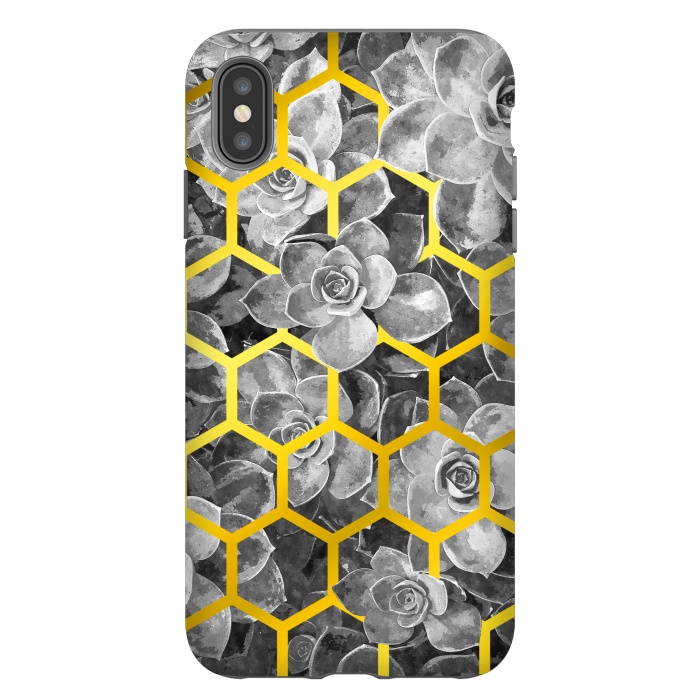 iPhone Xs Max StrongFit Black and White Succulent Gold Geometric by Alemi