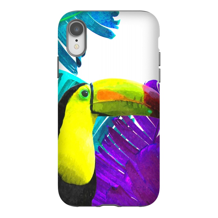 iPhone Xr StrongFit Tropical Toucan Palm Leaves by Alemi