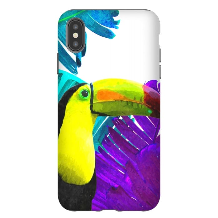 iPhone Xs Max StrongFit Tropical Toucan Palm Leaves by Alemi