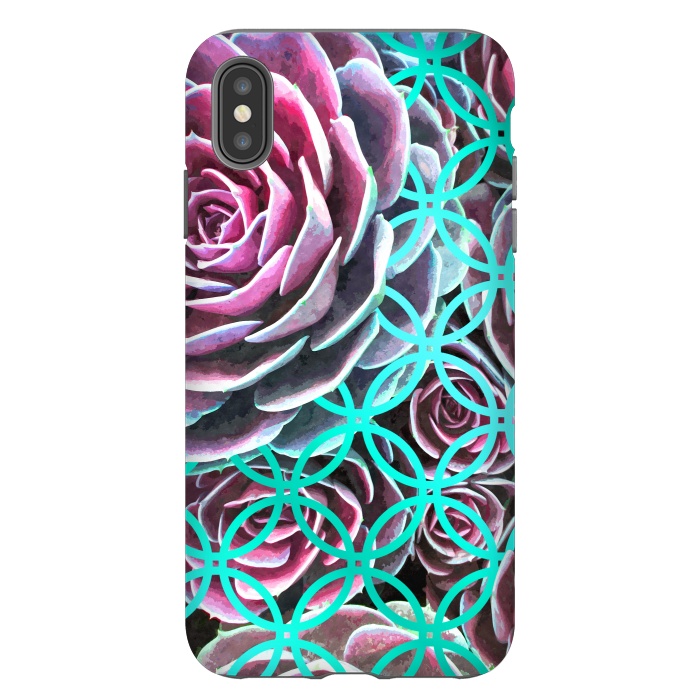 iPhone Xs Max StrongFit Purple Cactus Turquoise Circle by Alemi