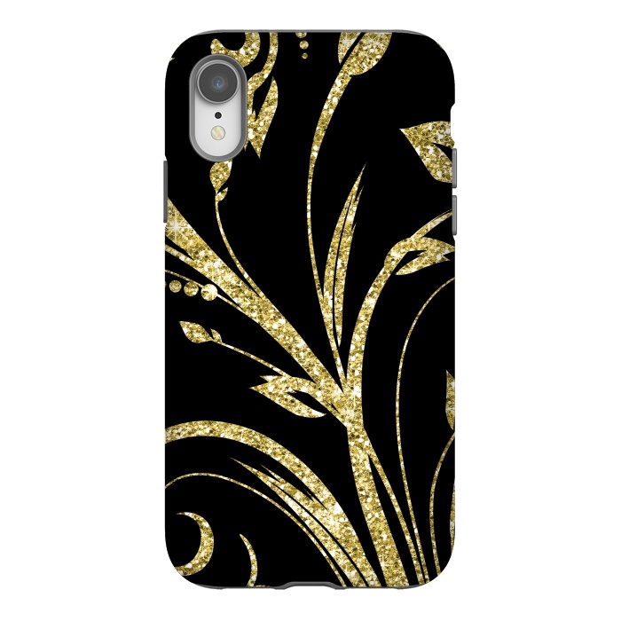 iPhone Xr StrongFit Black Gold and Glitter Pattern by Alemi