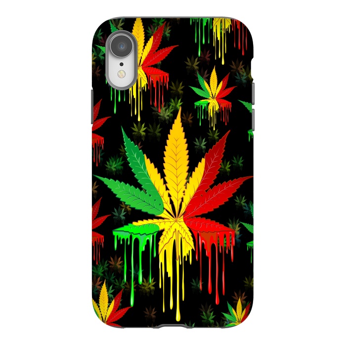 iPhone Xr StrongFit Marijuana Leaf Rasta Colors Dripping Paint by BluedarkArt