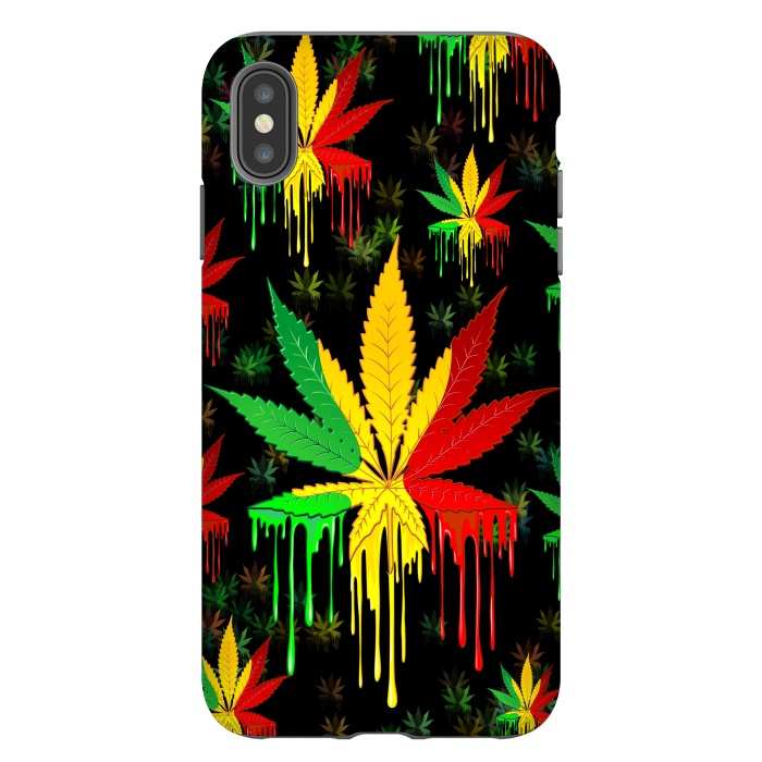 iPhone Xs Max StrongFit Marijuana Leaf Rasta Colors Dripping Paint by BluedarkArt