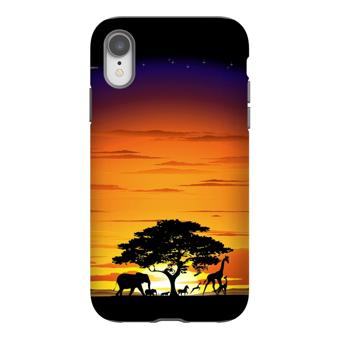 iPhone Xr StrongFit Wild Animals on African Savanna Sunset  by BluedarkArt