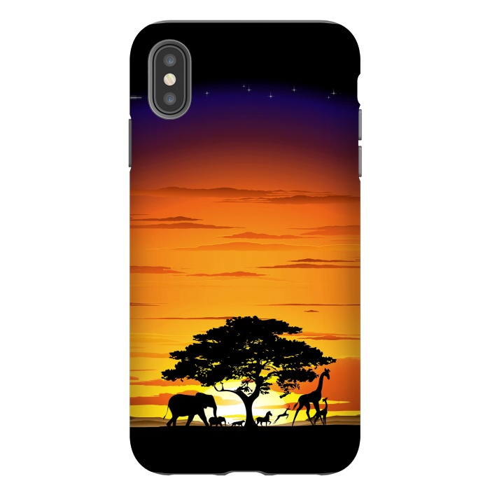 iPhone Xs Max StrongFit Wild Animals on African Savanna Sunset  by BluedarkArt