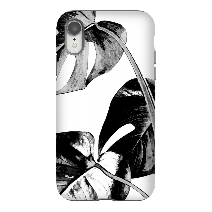 iPhone Xr StrongFit Black Monstera Leaves by Alemi